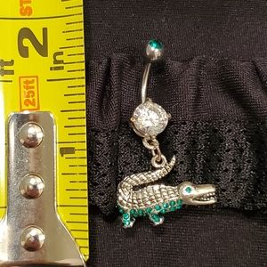 Belly/Naval Ring Green Jeweled Alligator